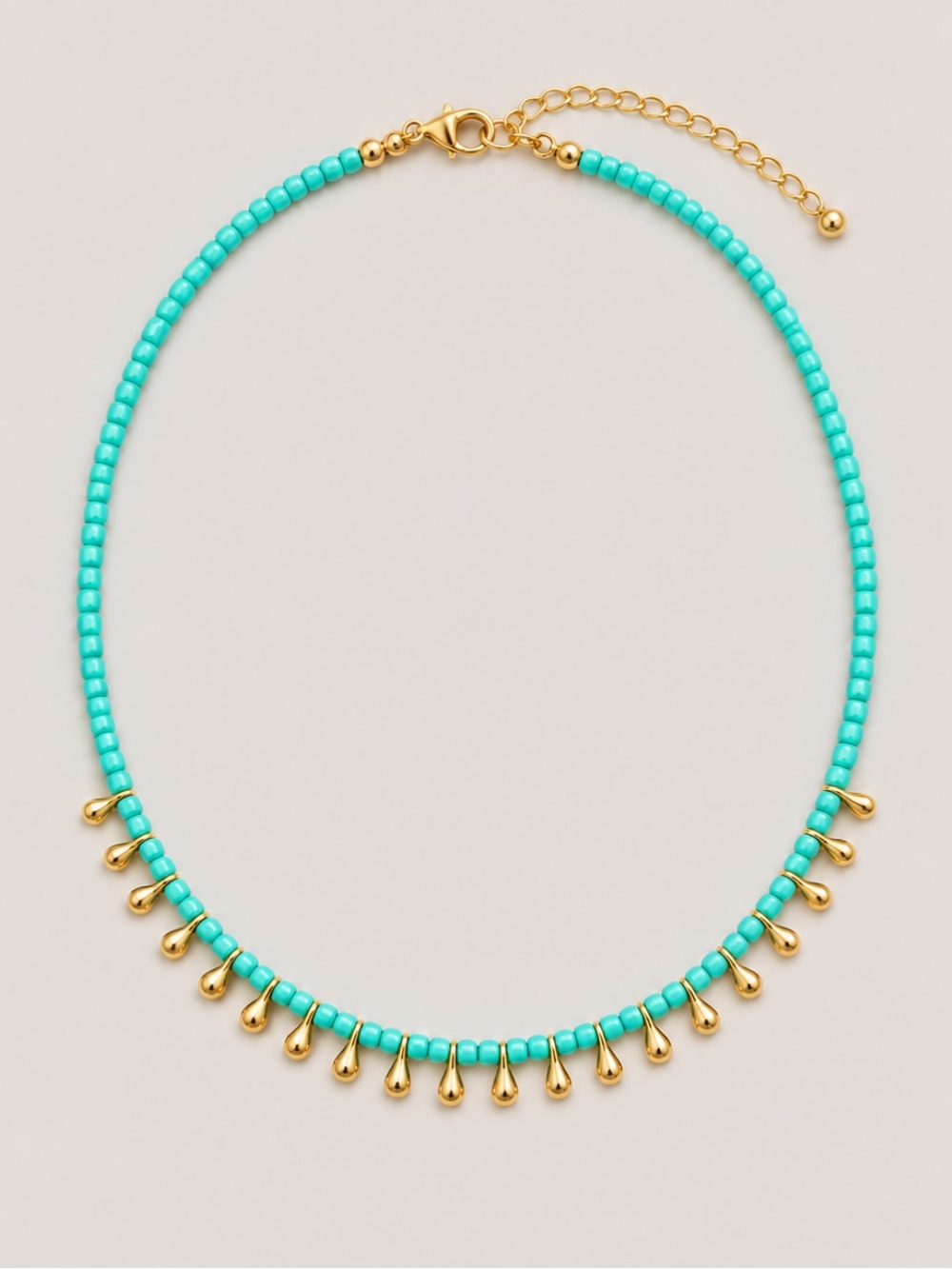 New! Turquoise Mint Beaded Gold Tear Drop Necklace NWOT